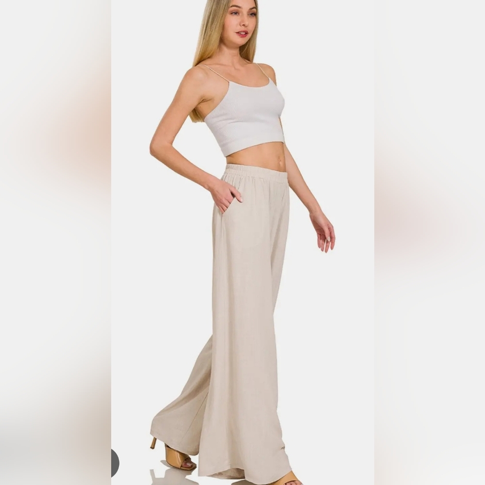 Zenana Palazzo Pants Women's Tan Wide-Leg Pants SIze Large